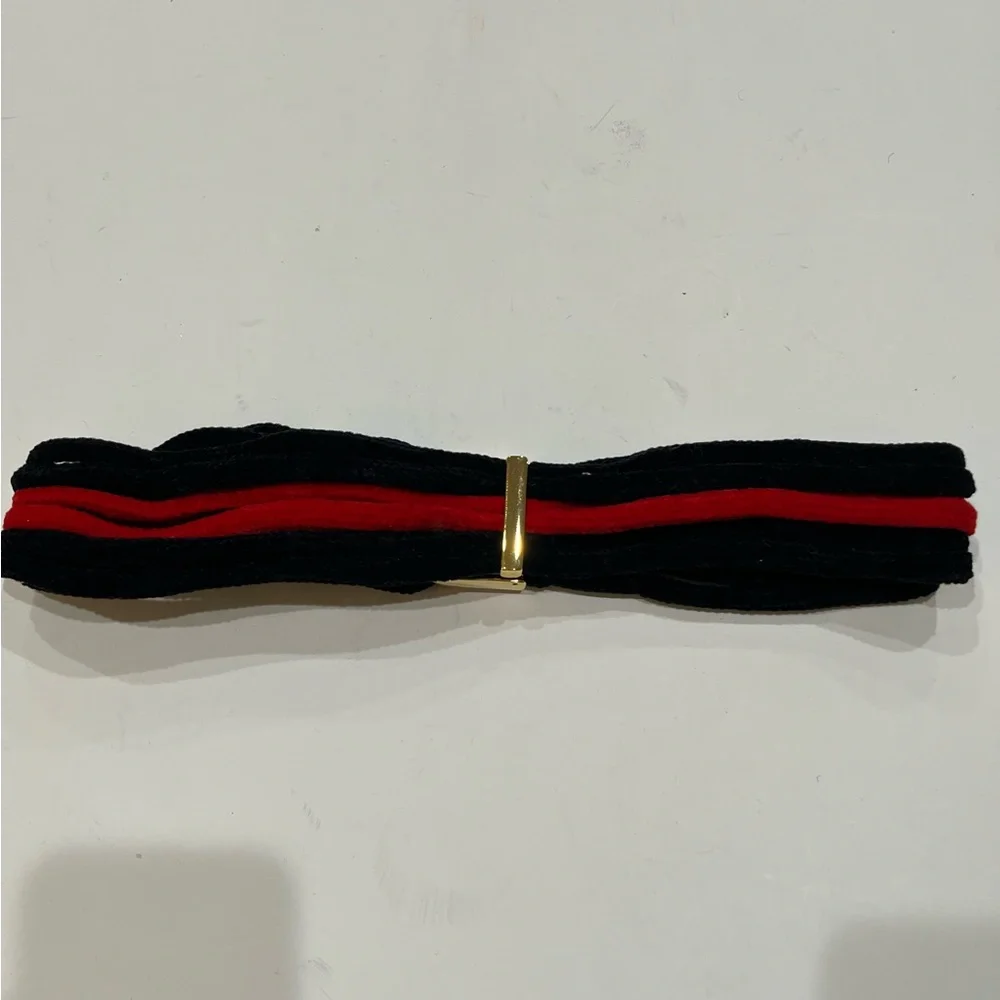 Vintage Italian Black and Red Fabric Belt with Gold Buckle Sz.‎ S